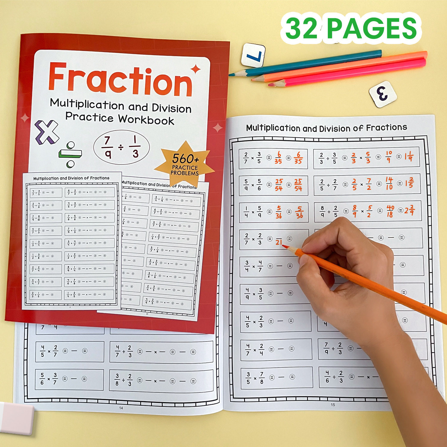 32 Pages A4 Fraction Multiplic - Kids Education Book avaliação e preço
