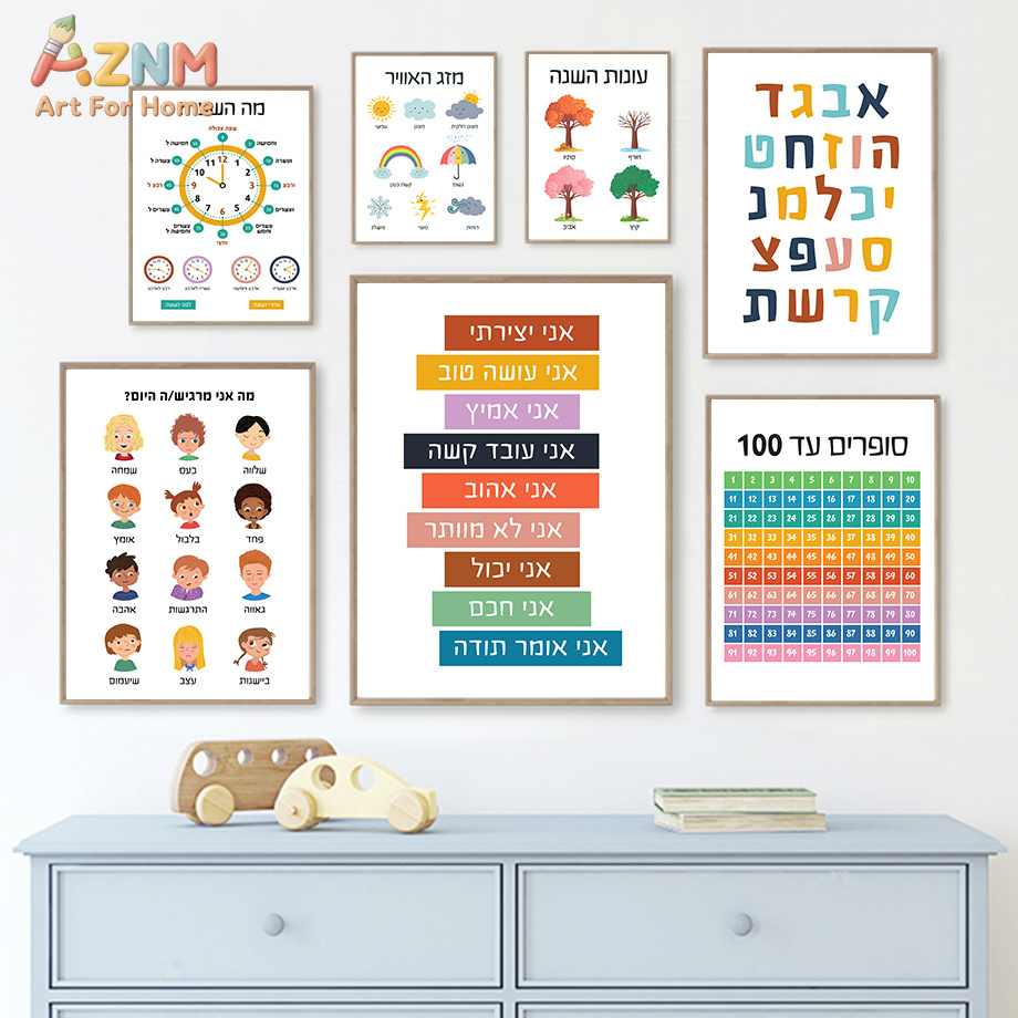 AZNM Hebrew Educational Canvas - Kids Education Quotes avaliação e preço